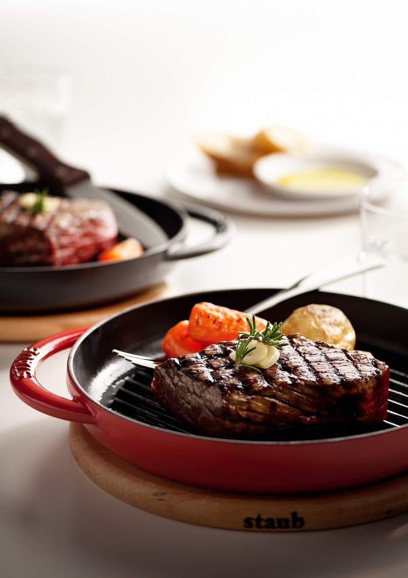 Staub Pure Grill Pan 30cm Cherry - Cast Iron with Black Matt Enamel Interior - Image 2